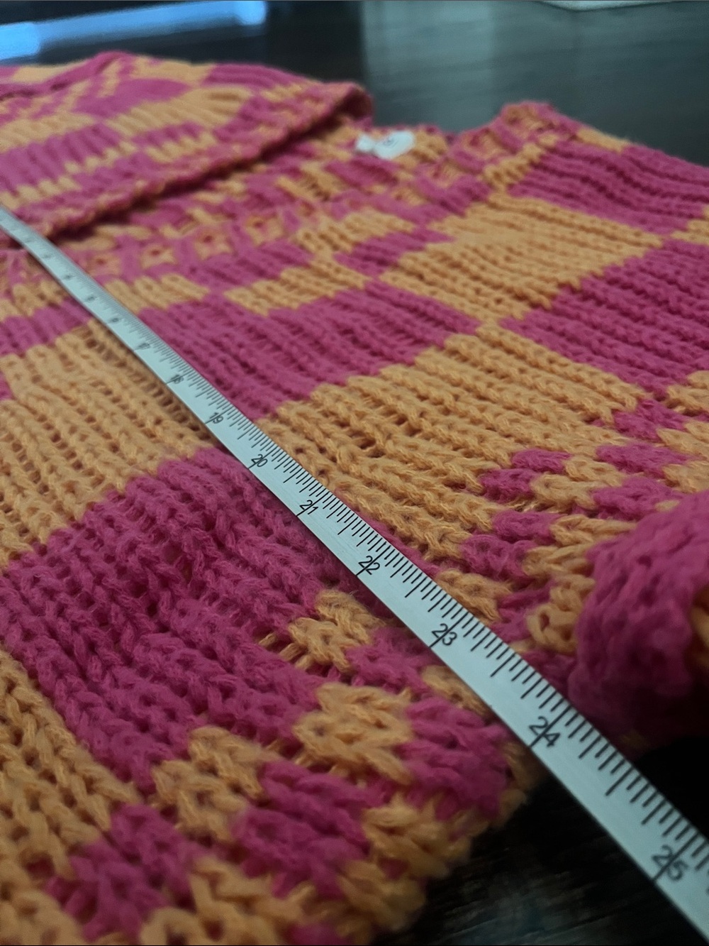 BiBi Pink & Burnt Orange Checkered Chunky Knit Cardigan oversized size S - Picture 5 of 7
